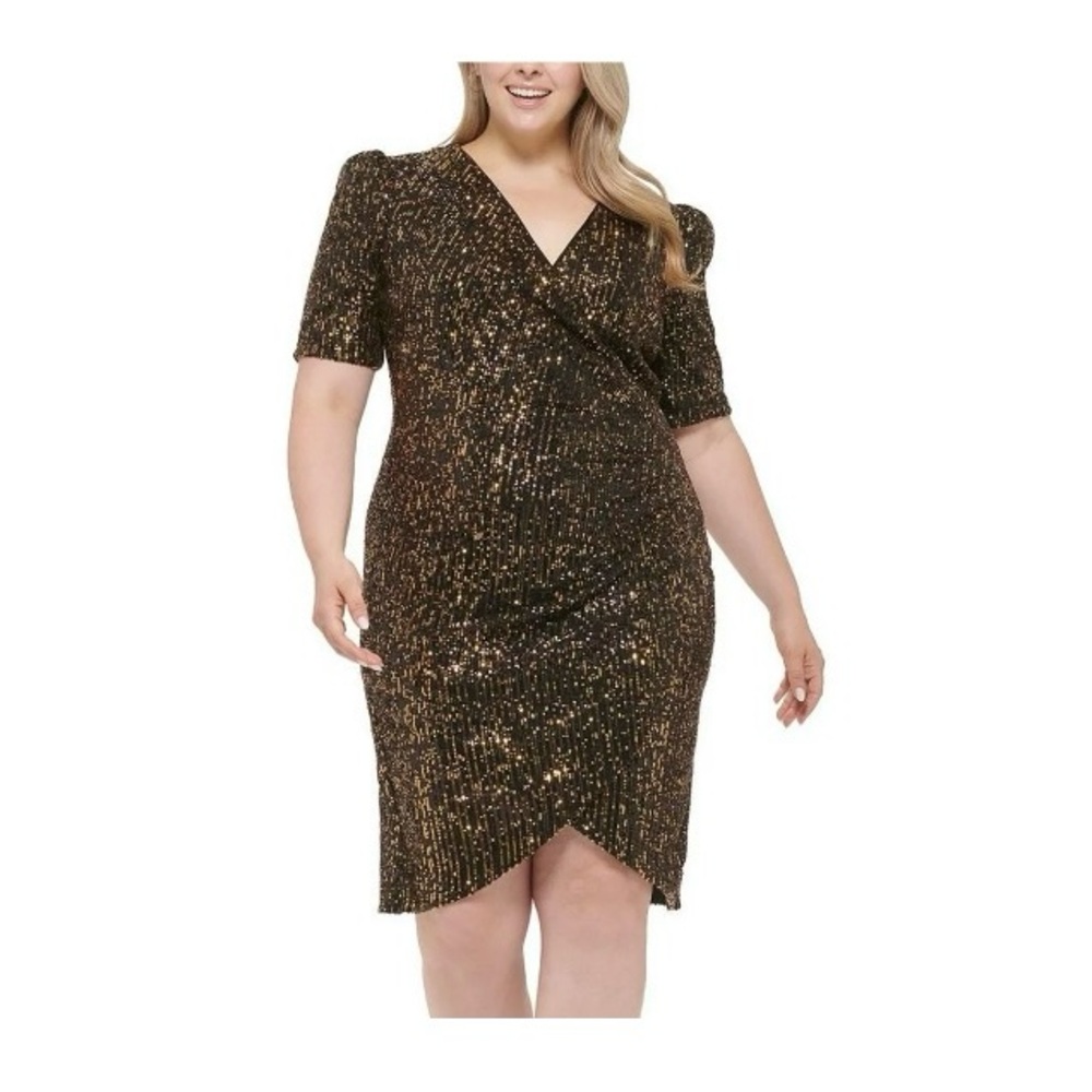 CALVIN KLEIN
Sequin Tulip Hem Knee Dress - Gold and Black - 22W